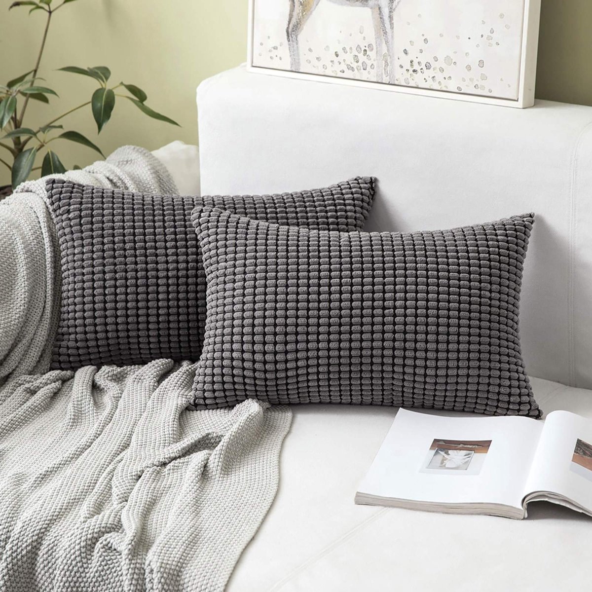 Dailygoods - Gestreepte corduroy kussenslopen - Decoratief voor sofa en slaapkamer - Zacht en comfortabel - 2 stuks grijs
