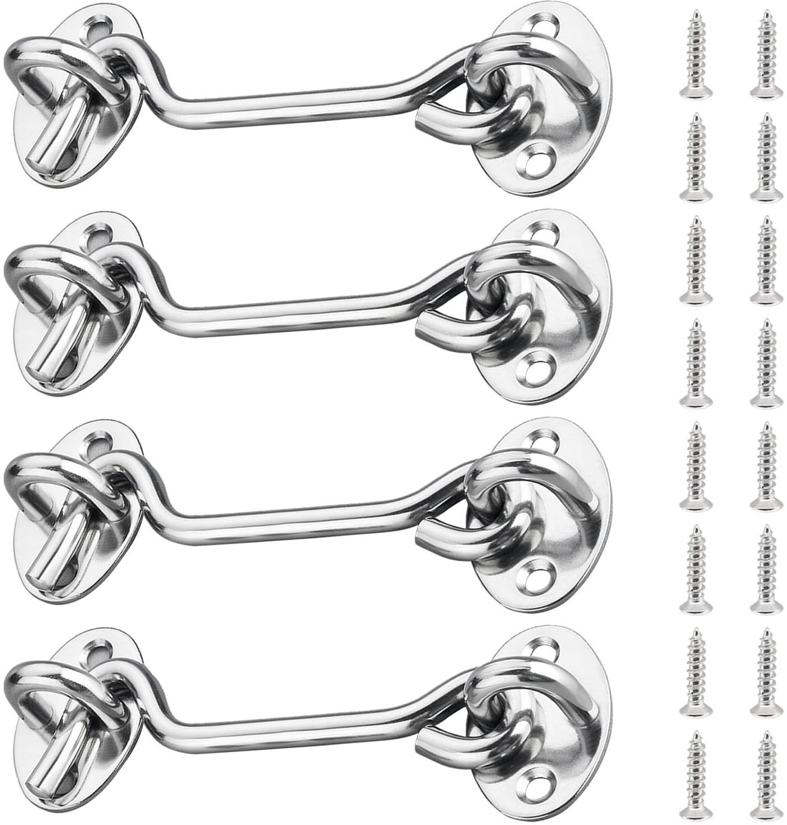 Dailygoods- Haakslot Roestvrij Staal - Deurvergrendeling - Poorthaakslot - Afneembaar - Eenvoudig te Bevestigen - 4 Inch - Deurslot