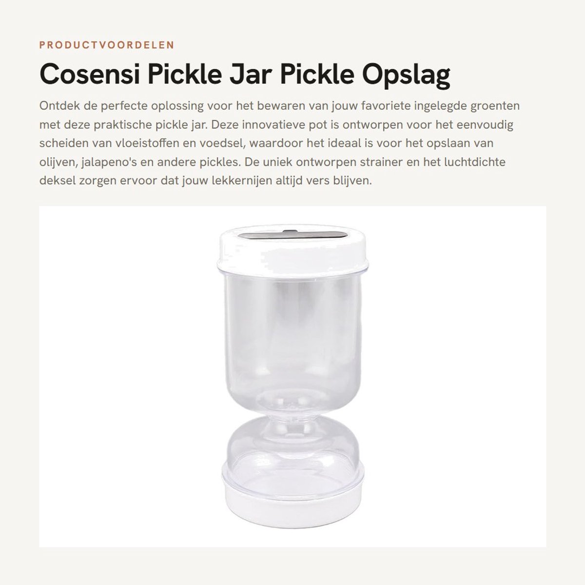 Dailygoods- Pickle Jar - Lekvrije/Afdichtende Deksel - Voedselcontainer - Groenten/Fruit Opslag - Scheiding van Vloeistoffen - Eenvoudig te Reinigen