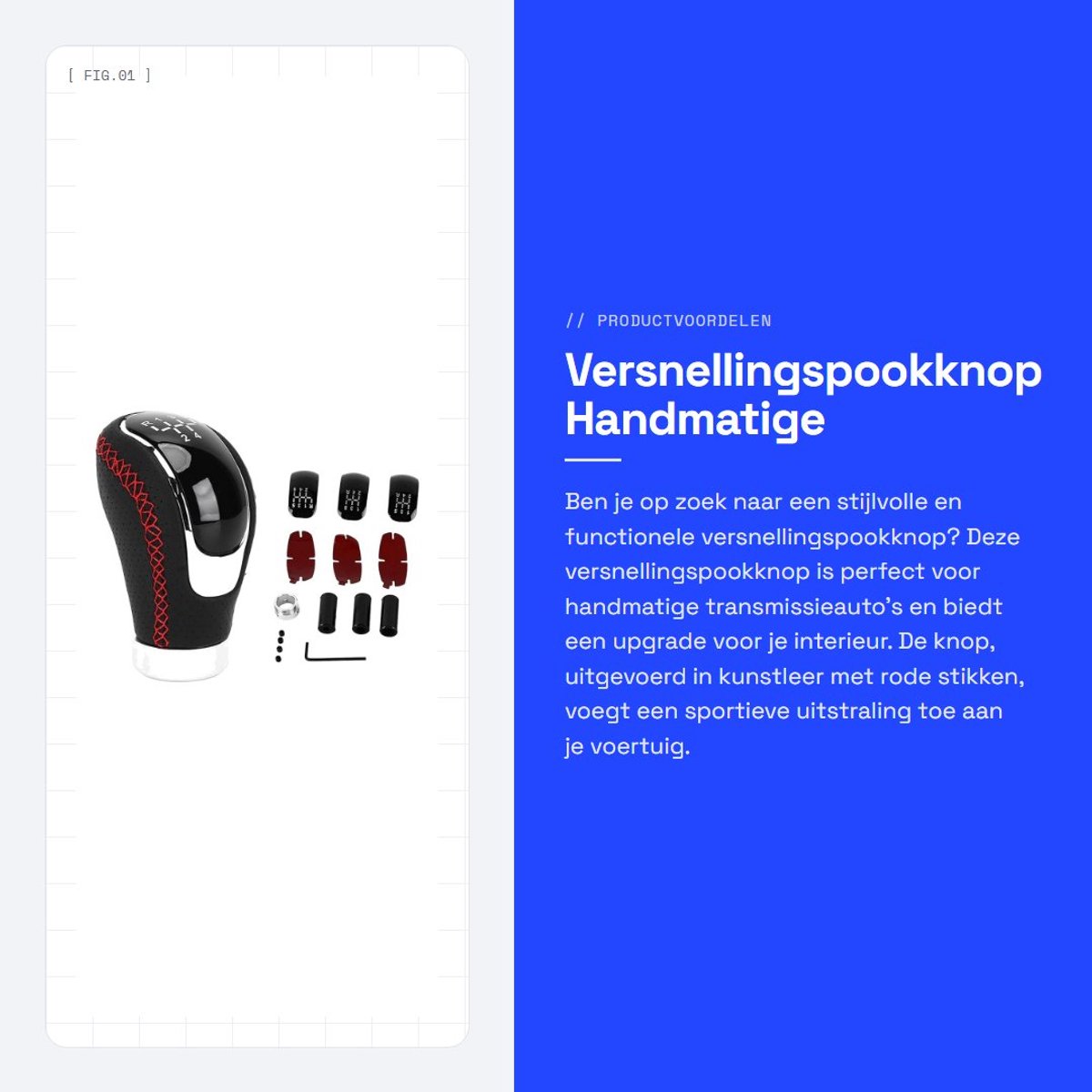 Dailygoods- Versnellingspookknop Universeel - Handmatige Schakelknop - Kunstleer - Vervangbare Paster - Inclusief Montageaccessoires - Duurzaam Materiaal