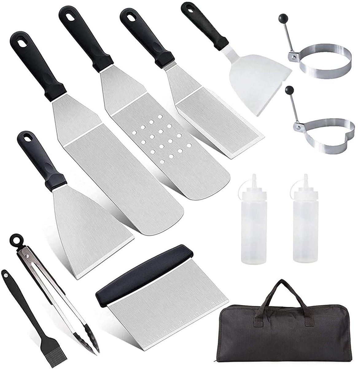 Dailygoods- Grillspatel 11-delig - Roestvrij Staal - Accessoireset - BBQ - Professioneel - Hoogwaardige Handvatten - Grillgereedschap