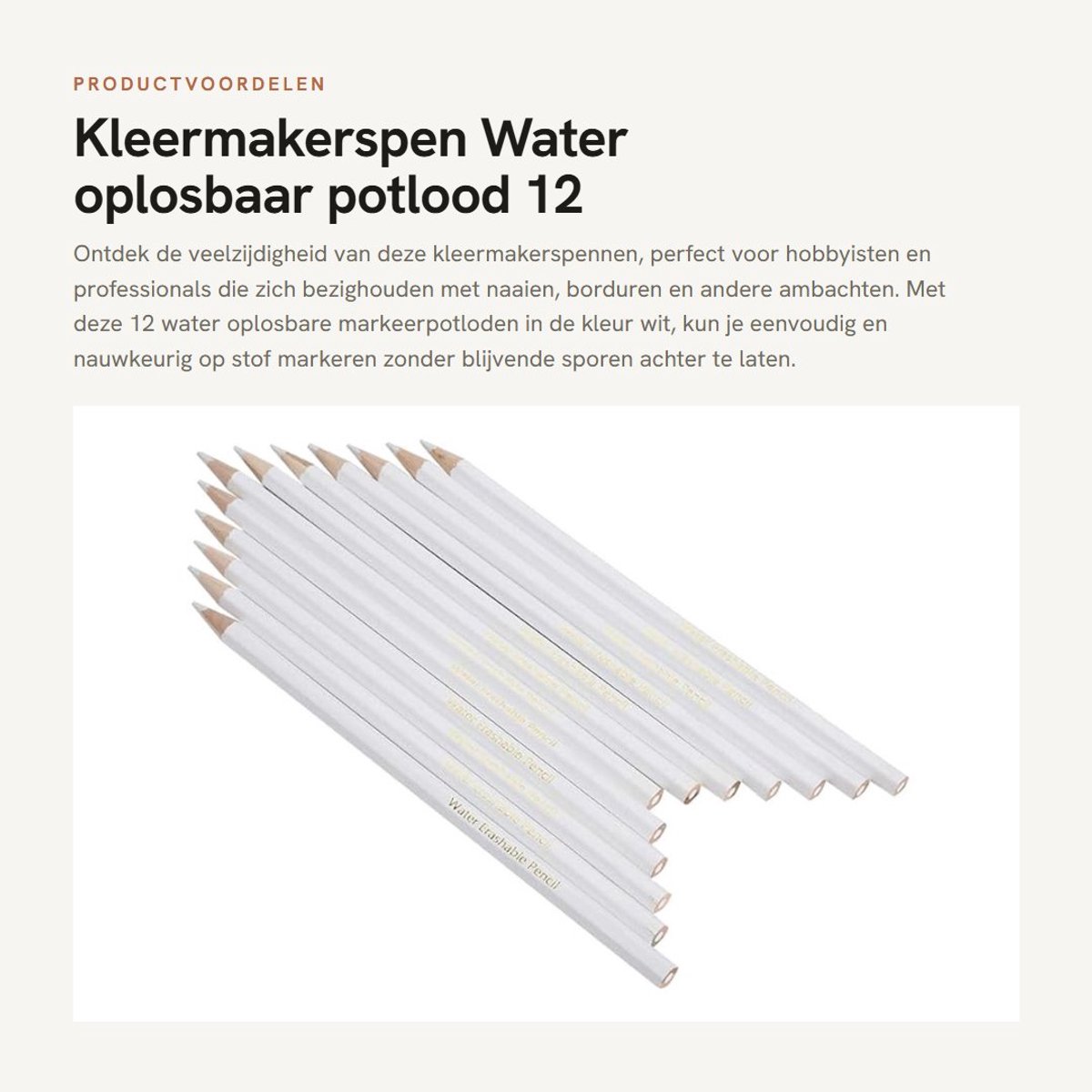 Dailygoods- Markeerpotlood 12 Stuks - Wateroplosbaar - Stofuitwisbaar - Houten Potlood - Naaien/Borduurwerk - 17,8 cm Lengte - Naaiwiel
