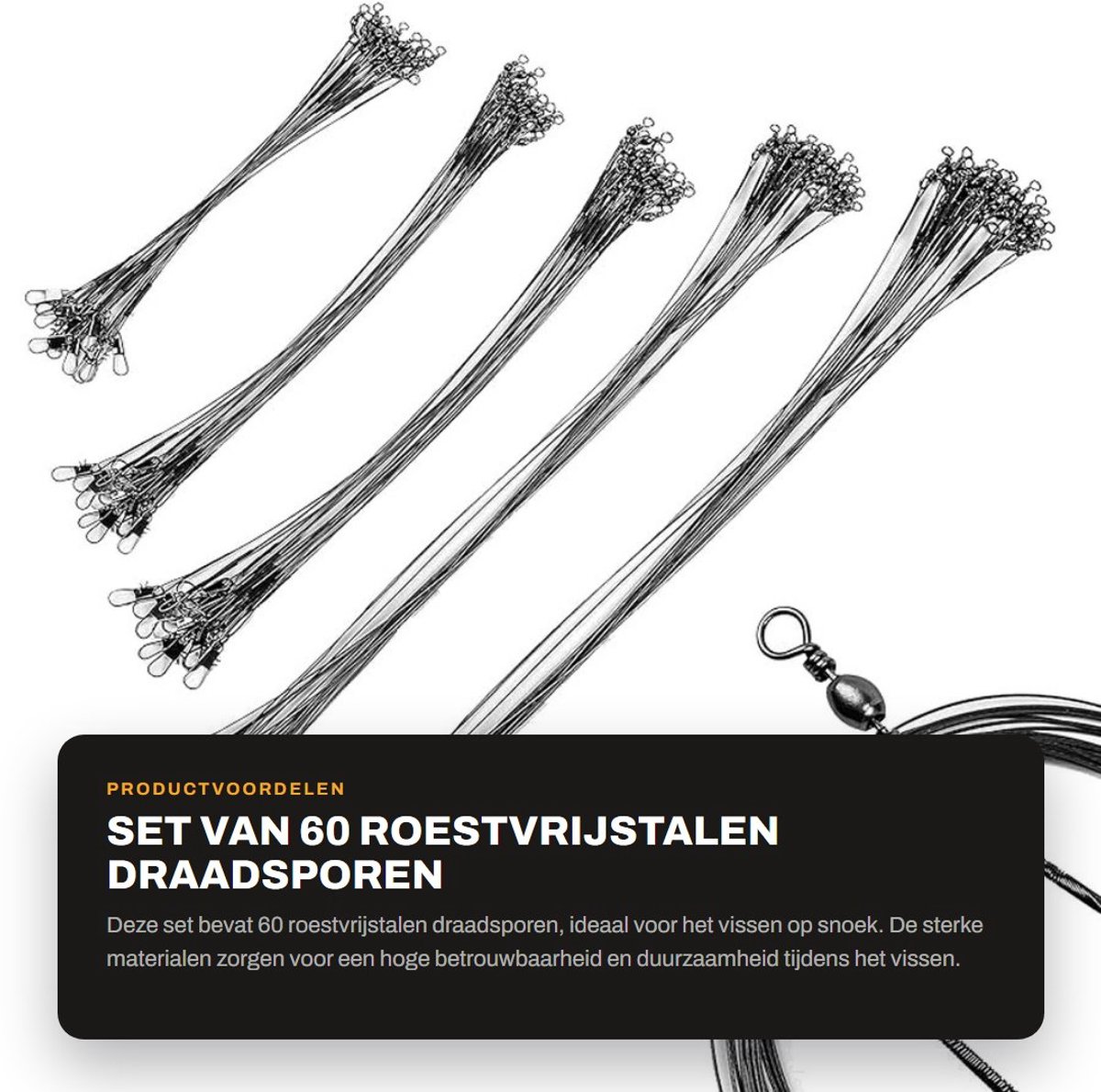 Dailygoods- Vissen Leiders 60 Stuks - Roestvrijstalen Draadsporen - Anti-bijt - Vislijn Accessoires - Snoekvissen - Zoutwater/Z zoetwater - Hoogwaardige Trekspanning - Vislijnen