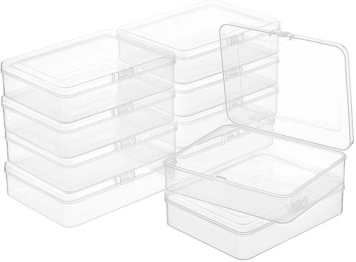 Dailygoods- Parelhouders 10 stuks - Grote Rechthoekige Opbergdoos - Stofdicht Etui met Deksel - Organizer voor Sieraden - Markeerbare Dozen - 12,5 x 10 x 3,2 cm