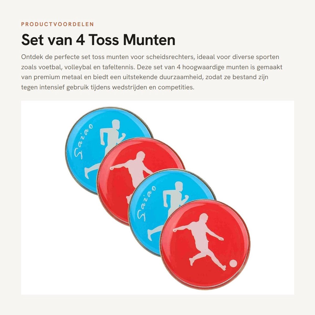Dailygoods- Tossmunten Set van 4 - Scheidsrechtersmunten - Metaal - Voetbal/Volleybal/Tafeltennis - 35x2mm - Hoogwaardige kwaliteit