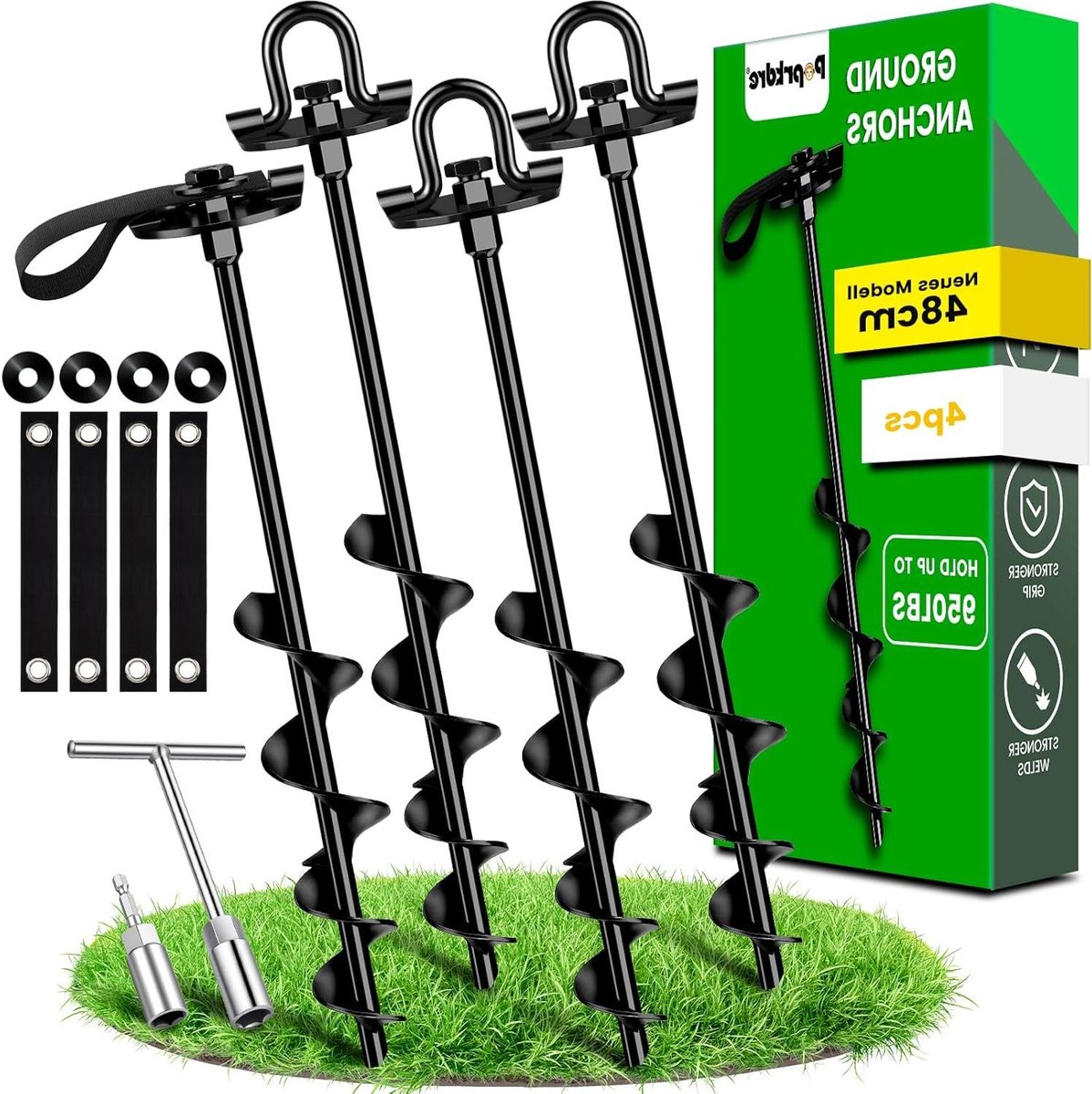 Grondankers - Haringen Ankers - Trampoline Vastzetten - Versterkte Spiraal - 40 cm - Zwart