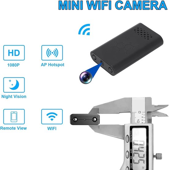 Verborgen Camera - Mini Spionagecamera WiFi - Huisbeveiliging - Detectie Menselijk Lichaam - 120 Graden Kijkhoek - Zwart — afbeelding 3