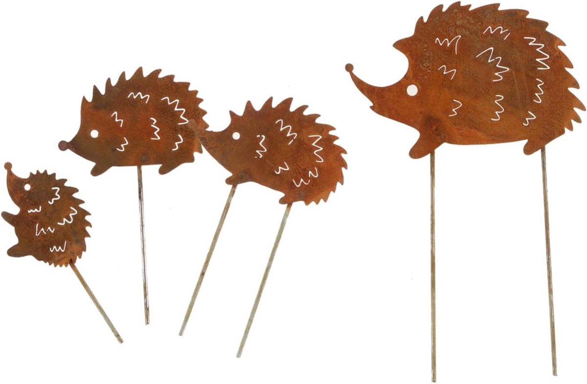Metalen Egel Decoratie - Tuinbeelden Dieren - Tuin Aankleden - Holle Ontwerp - 4 Stuks - Bruin