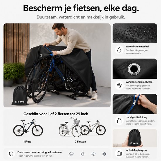 BOTC Fietshoes Universeel voor alle Fietsen - 200*85CM - Voor 1 fiets of 2 fietsen - Waterdicht Ultra Sterk Oxford - Incl. Opbergzak - Zwart van BOTC — afbeelding 4
