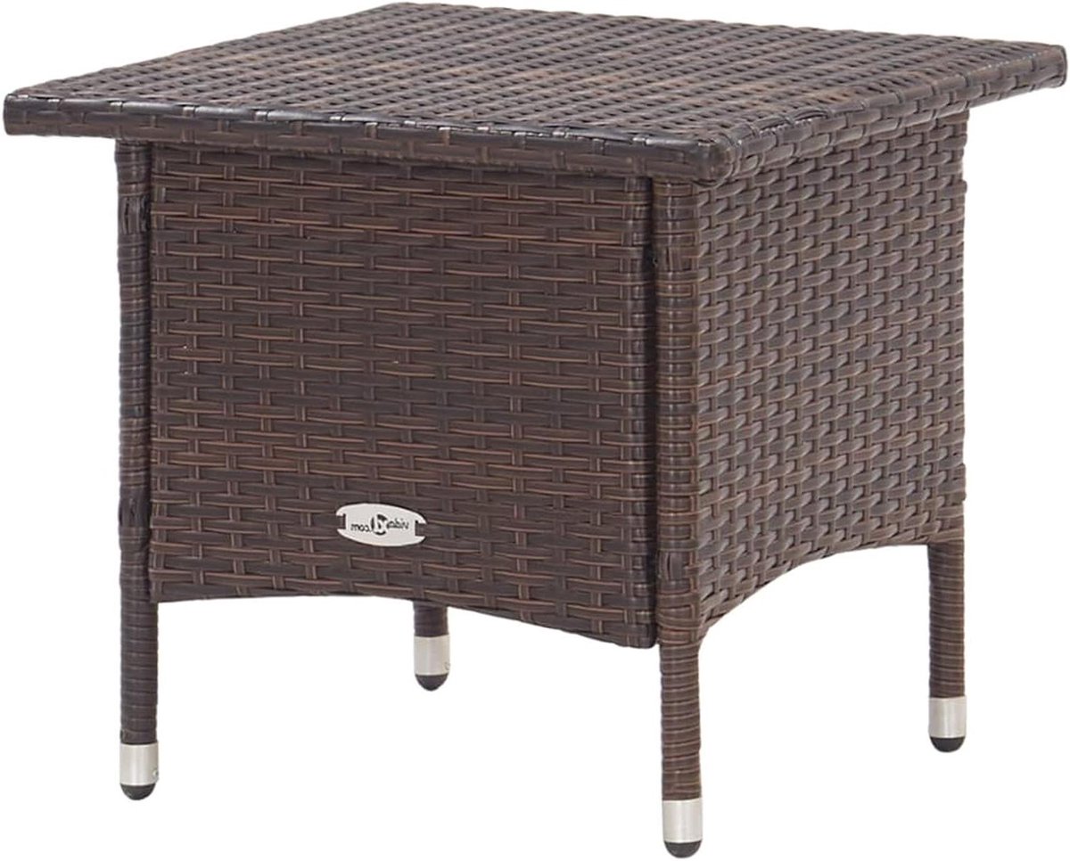 Salontafel Polyrotan - Terrastafel Bijzettafel - Buiten Zitten - Weerbestendig PE-Rotan - 50 x 50 x 47 cm - Bruin