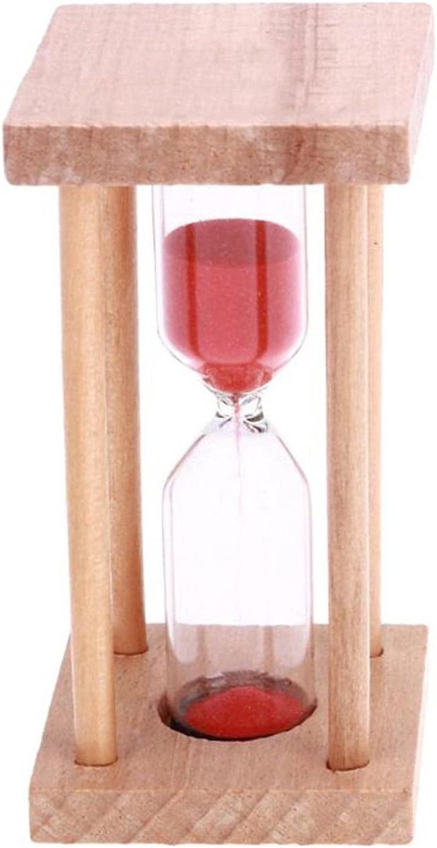 Zandloper Houten Frame - Zandklok Keuken - Koken en Spelletjes - Handgeblazen Glas - 8.5 x 4.2 cm - Rood
