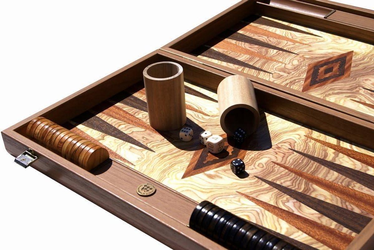 Backgammon Set - Speelbord Hout - Strategisch Spel - Handgemaakt In Griekenland - 38 x 27 cm - Bruin