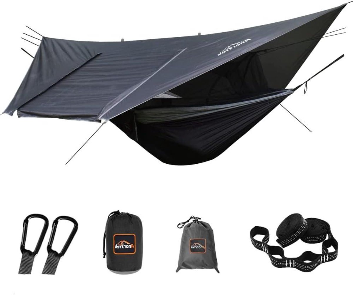Kampeerhangmat met Muskietennet - Dubbele hangmat Outdoor hangmat - Ontspannen in de natuur - Met muggengaas en regenhoes