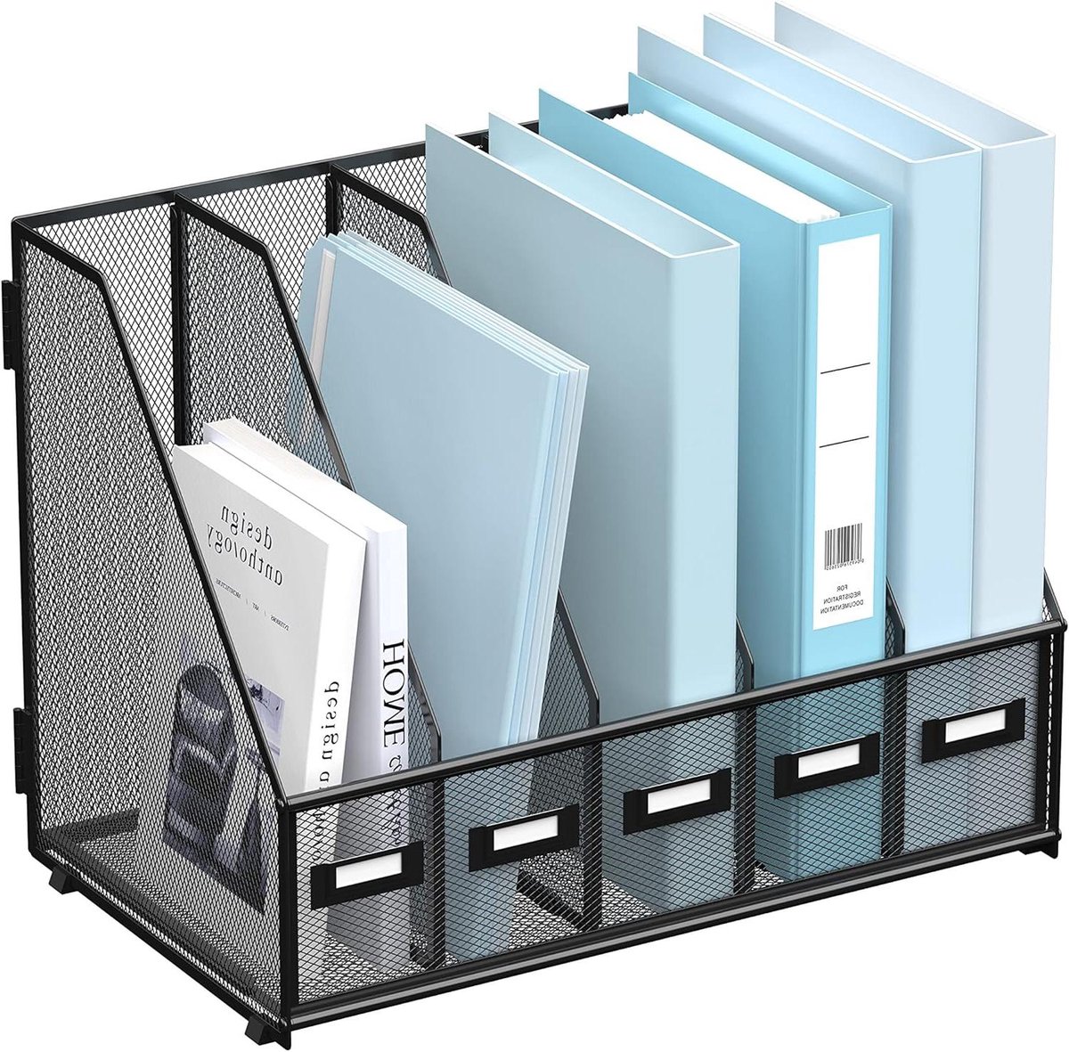Bureau Organizer - Dossierhouder Tijdschriften - Werkruimte Ordenen - 5 Verticale Compartimenten - 41.5cm L x 25cm B - Zwart