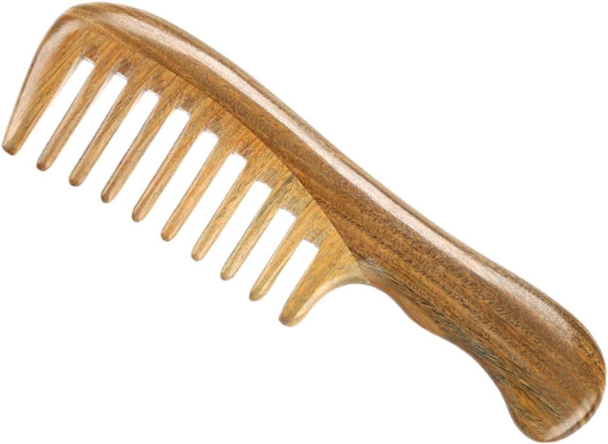 Sandelhout Kam - Ontwarrende Kam Verzorgingskam - Hoofd Masseren - Brede Tanden - 18.5 cm - Kaki Groen