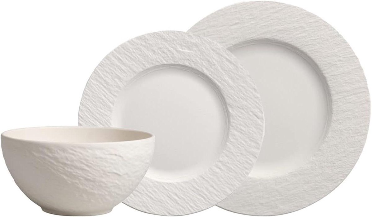 Bordenset 12-delig - Servies set Diner set - Tafel dekken - Leisteen look - 4 personen - Wit
