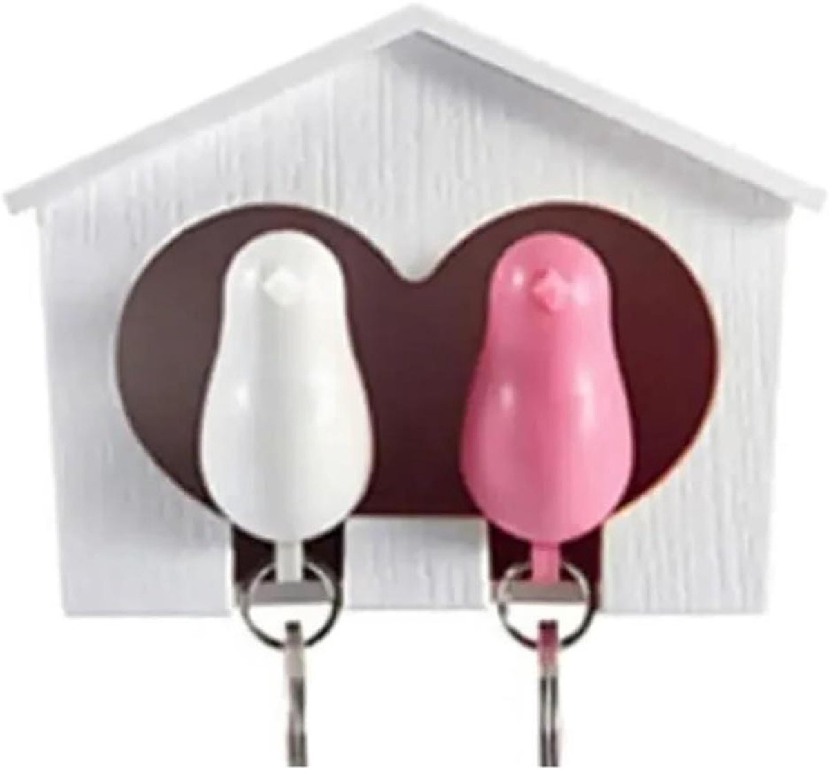 Sleutelrek Vogelnest - Sleutelhanger Muur - Sleutels Organiseren - Vogelhuis Design - 10x10x10 mm - Roze Wit