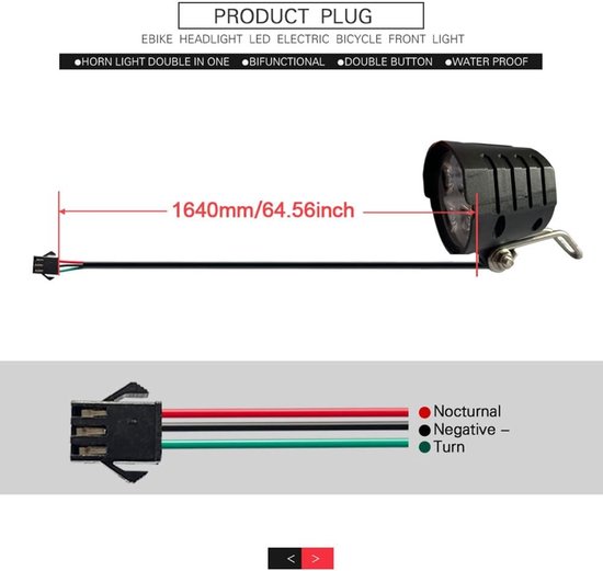 VHV - E-bike koplamp - LED voorlicht voor elektrische fiets - fiets koplamp 36V-60V waterbestendig met claxon - voor e-bike, e-step en scooter — afbeelding 3