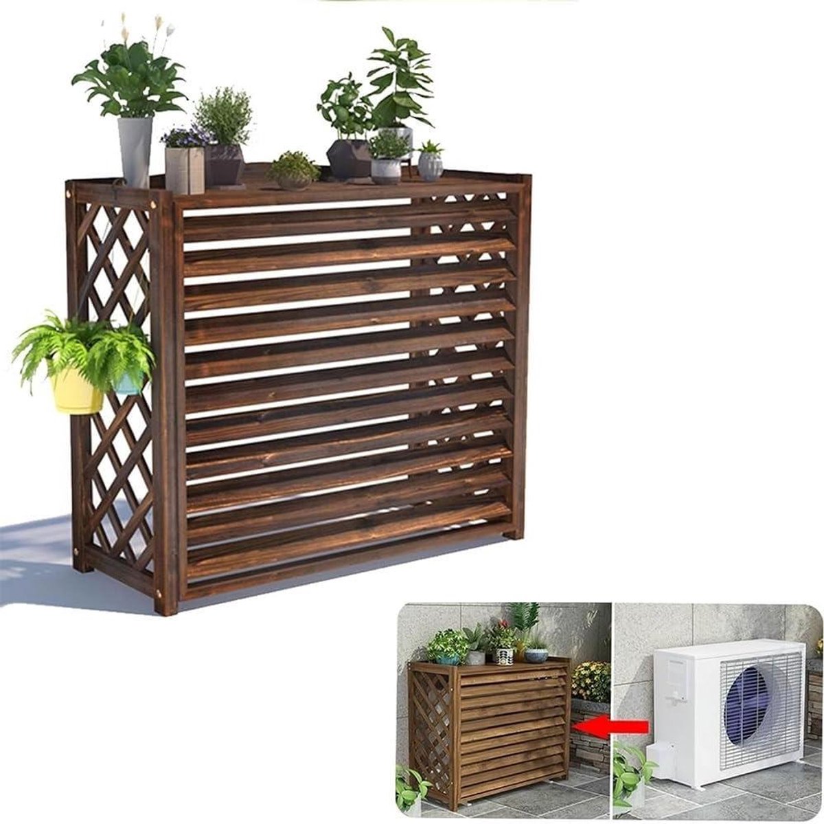 Houten Airconditionerhoes - AC Privacy Scherm - Buitenruimte Verfraaien - Massief Hout - 85 x 35 x 75 cm - Bruin