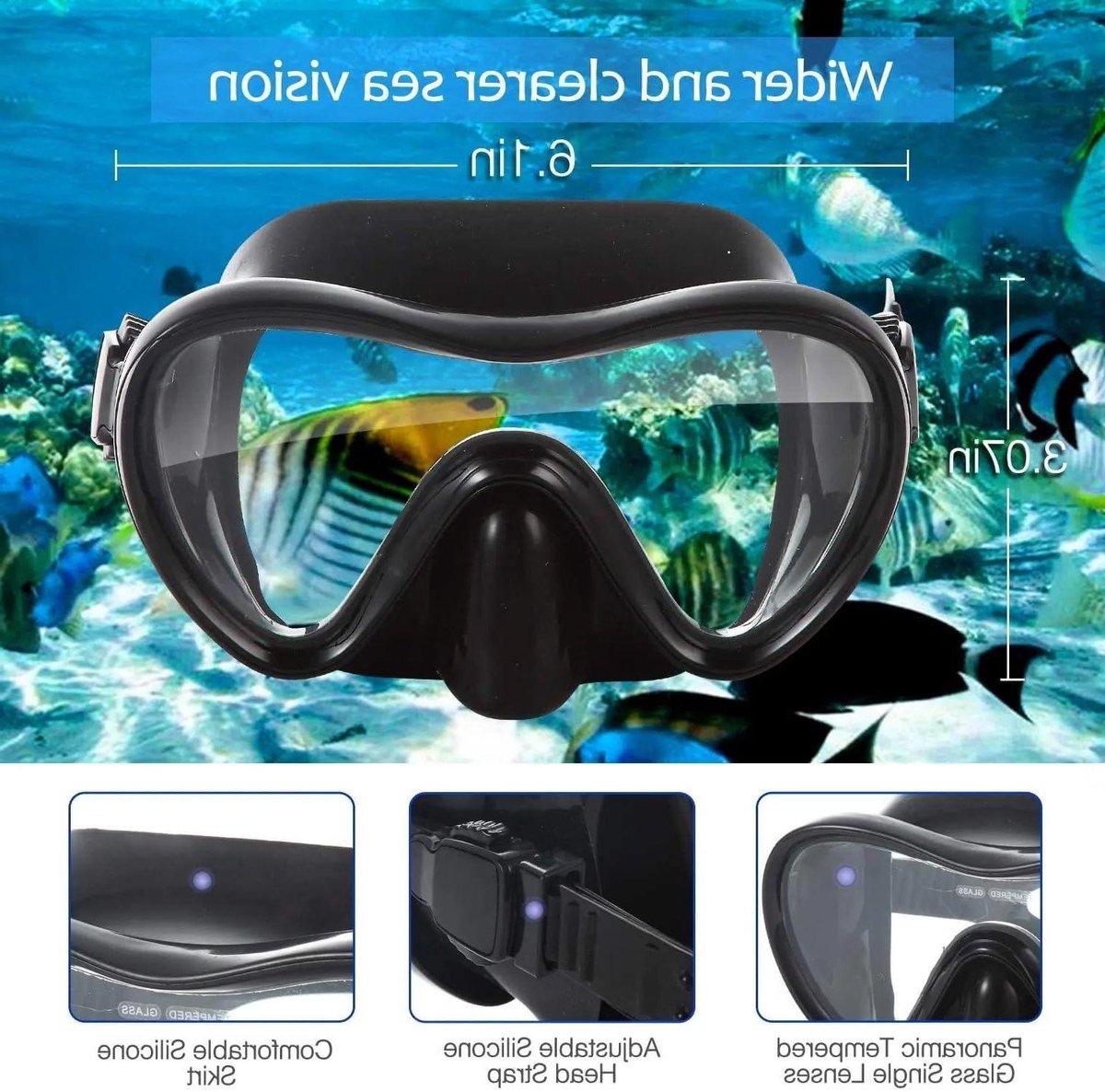 Duikmasker Snorkelset - Duikbril Zwemuitrusting - Onderwater Verkennen - 180° Panoramisch Zicht - Standaard Maat - Blauw