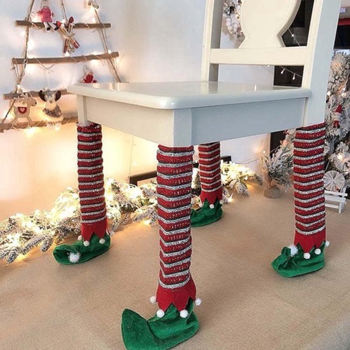 Halloween- en Kerstmis-accessoires: Set van 4 gestreepte stoelpootbeschermers