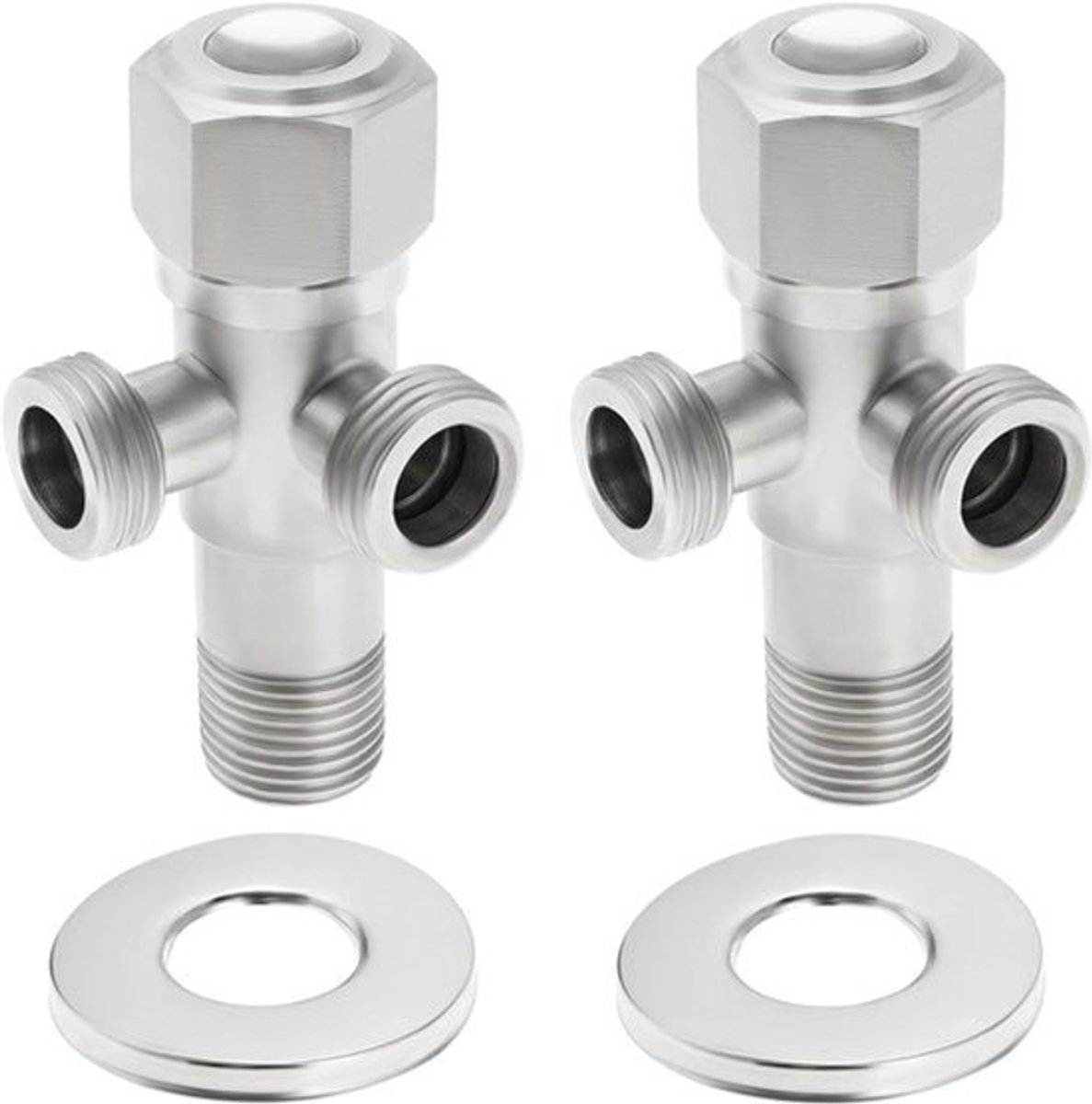 Roestvrij stalen dubbele hoekventielen 1/2 inch, 2 stuks - voor wasmachine en boiler