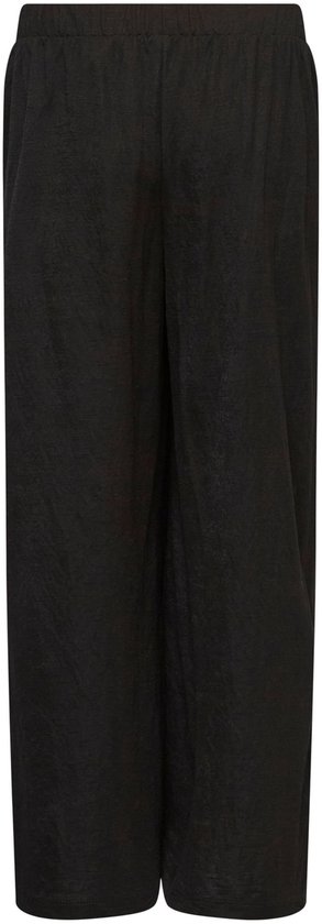 Zwarte zwangerschapsbroek met wijde pijpen, elastische tailleband en subtiele textuur.