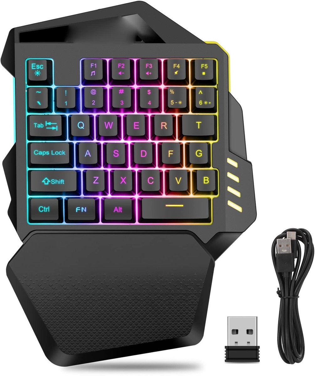 aladdien - One Handed Gaming Keyboard - Draadloos - Ergonomisch Ontwerp - RGB Verlichting - Gaming Toetsenbord - Geschikt voor PC - 35 Toetsen