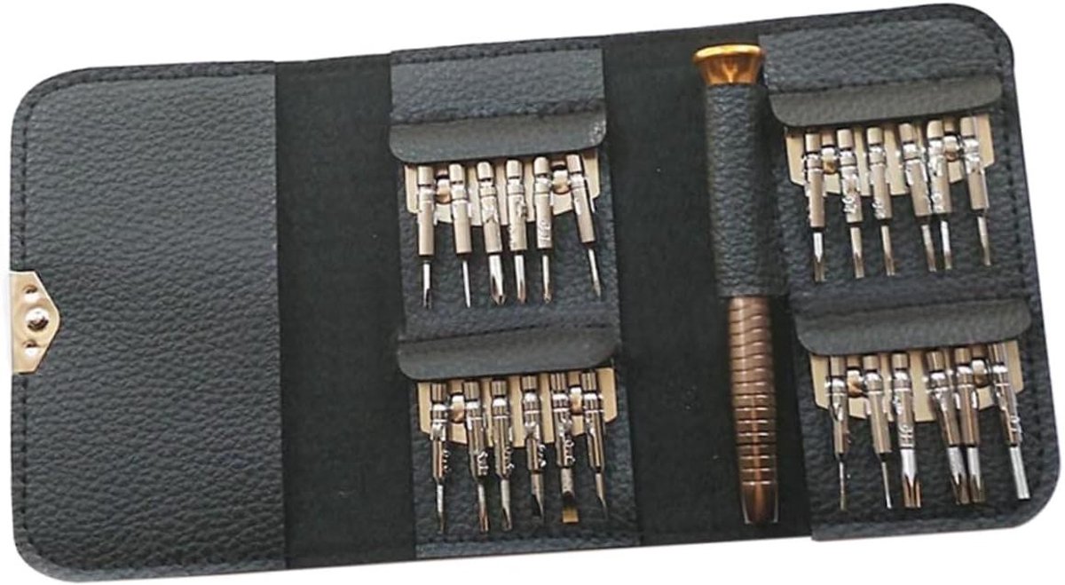 Precisie Schroevendraaierset - Horloge Reparatie Kit - Fijn Mechanisch Werk - 25 Delige Set - 20x10.5x1 cm - Zilver