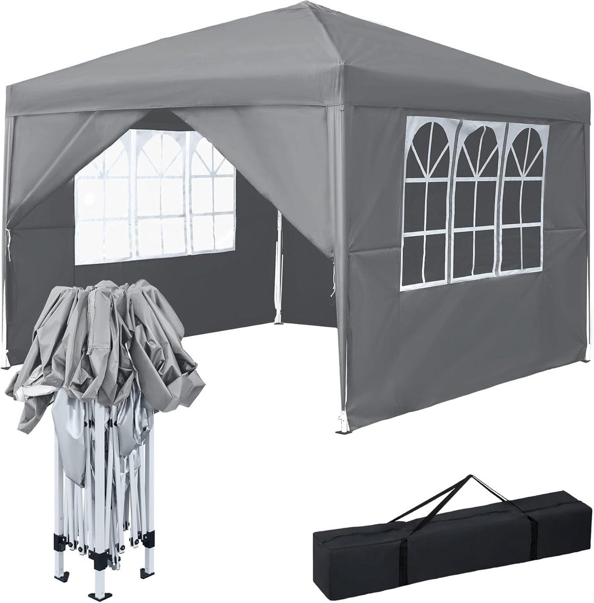 Vouwpaviljoen Partytent - Tuinpaviljoen Feesttent - Buitenfeesten Organiseren - Waterdicht Oxford Doek - 300 x 300 cm - Grijs