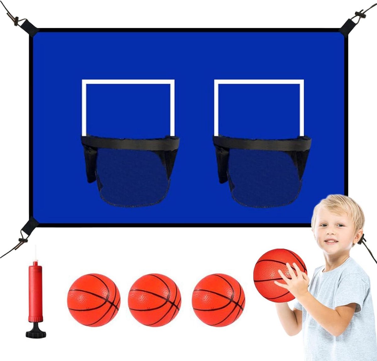 Trampoline Basketbal Hoepel - Bal Accessoire - Buiten Spelen - Weerbestendig Ontwerp - 80x65 cm - Blauw
