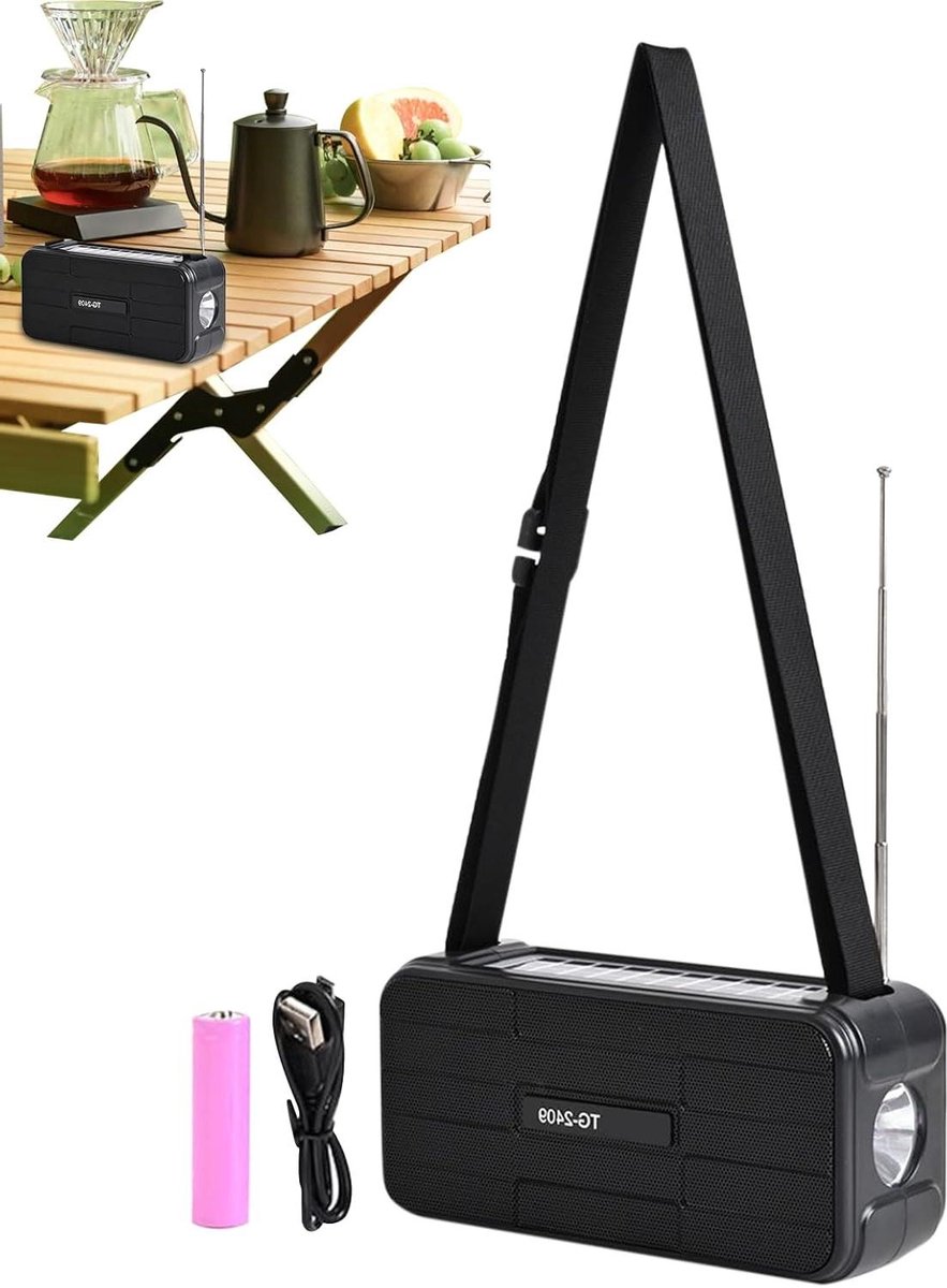 Oplaadbare Radio - Draagbare Speaker - Outdoor Luisteren - Zonne-energie Opladen - 16.4 cm - Zwart