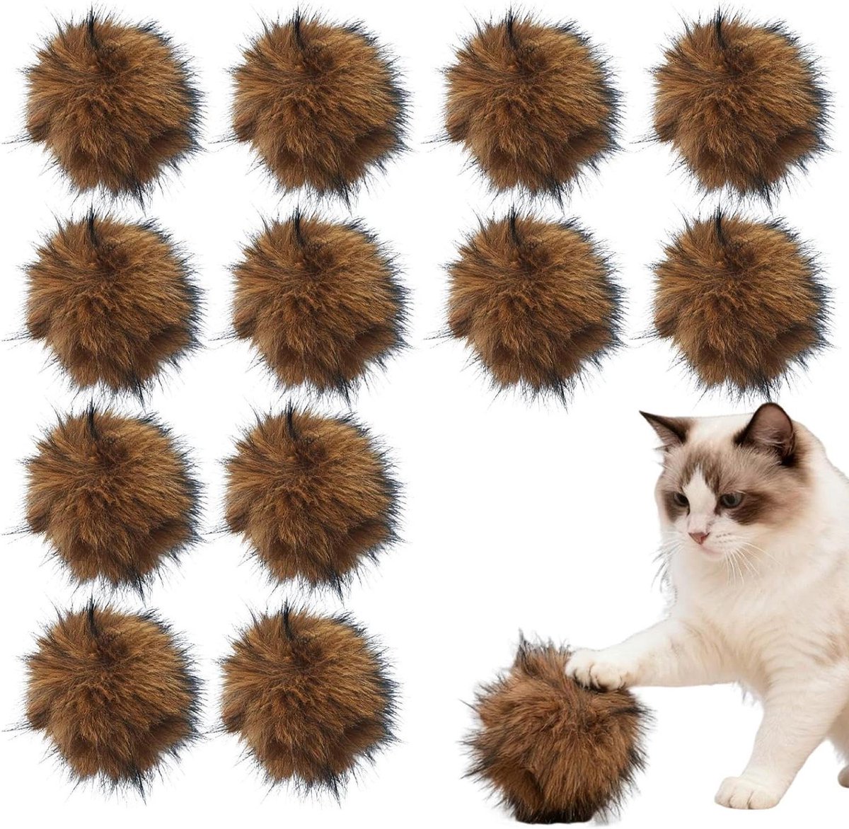 Katten Pluizen Ballen - Interactief Speelgoed - Katten Vermaken - Duurzaam Kauwspeeltje - 8x8x8 cm - Meerdere Kleuren