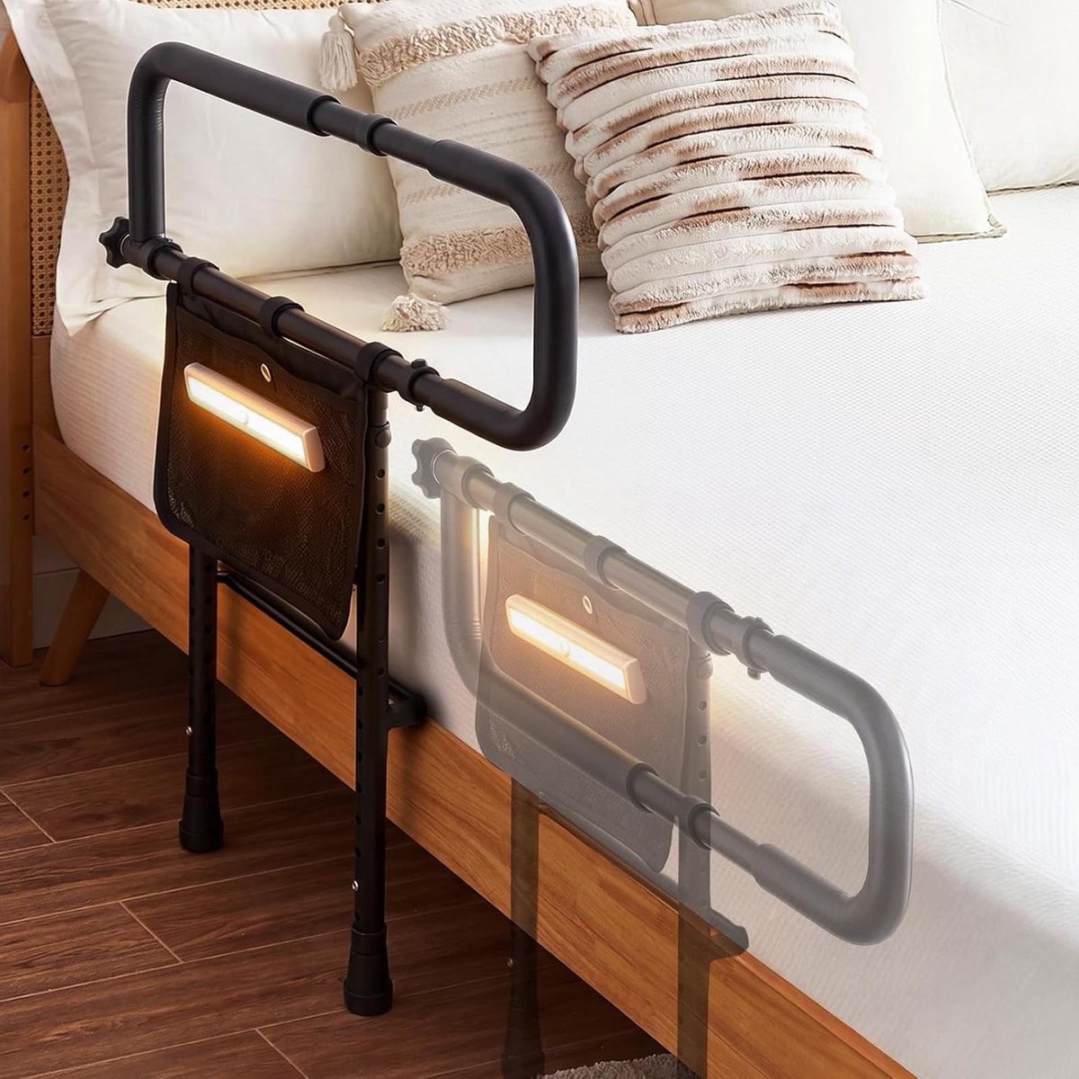 Senioren Bed Hulp - Opsta Hulp - Veilig Opstaan - Verlichting Nacht - 21 Hoogte Instelbaar - Zwart