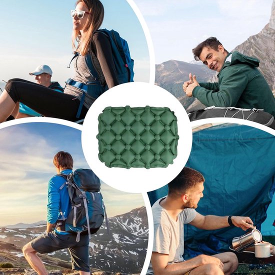 Ultralicht Opblaasbaar Zitkussen - Opblaasbare Zitkussen - Vouwbaar - Met Opbergtas - Buiten - Vouwbaar - Vloerkussen - Kamperen - Voor Camping Hiken Vliegtuig - Groen — afbeelding 5