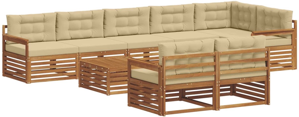 vidaXL Buiten - bank - set - 9 - st - 8-zits - Natuurlijk - en - Beige Natuurlijk en Beige