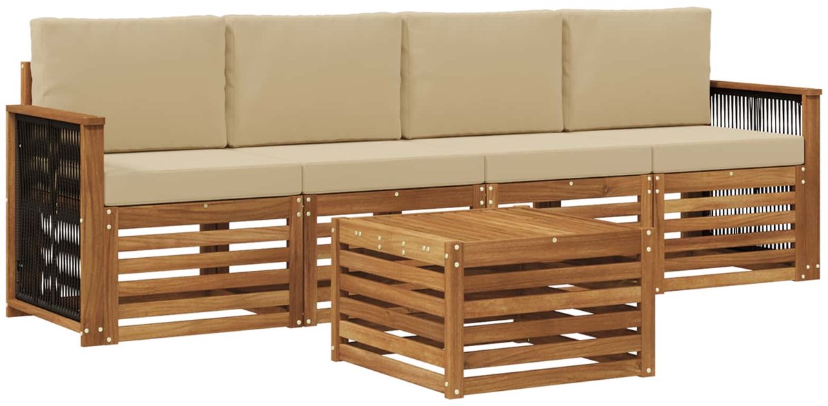 vidaXL Buiten - bank - set - 5 - st - 4-zits - Natuurlijk - en - Beige Natuurlijk en Beige