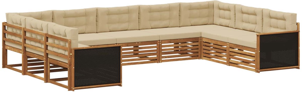 vidaXL Buiten - bank - set - 9 - st - 9-zits - Natuurlijk - en - Beige Natuurlijk en Beige