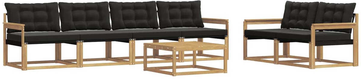 vidaXL Buiten - bank - set - 7 - st - 6-zits - Wit - en - zwart Wit en zwart