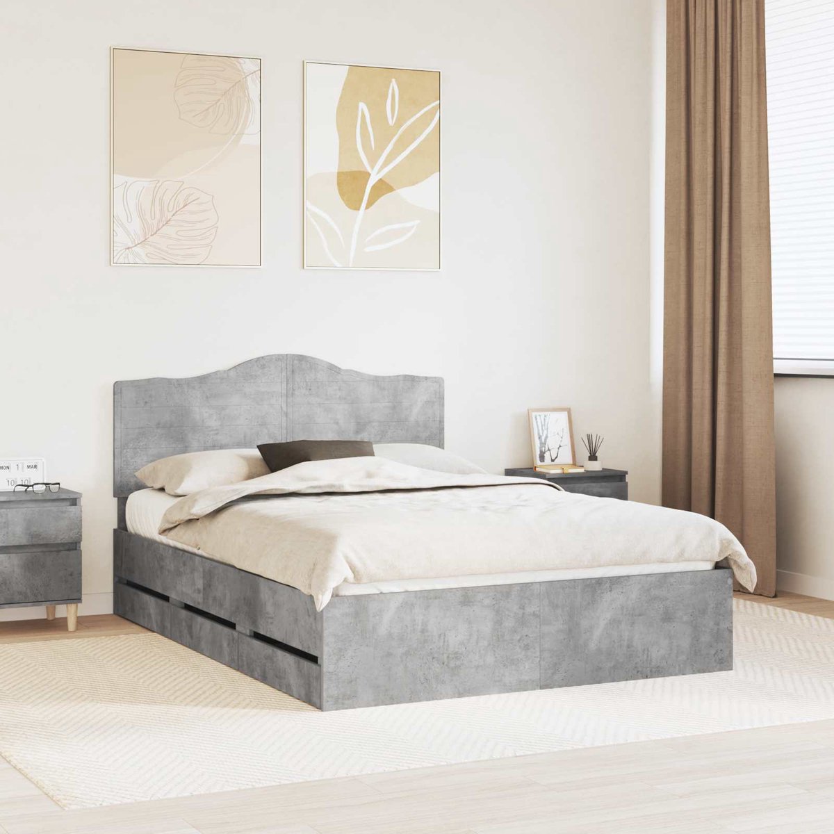vidaXL Bedframe - met - lade - Betongrijs - 150 - x - 200 - cm - Ingenieurshout