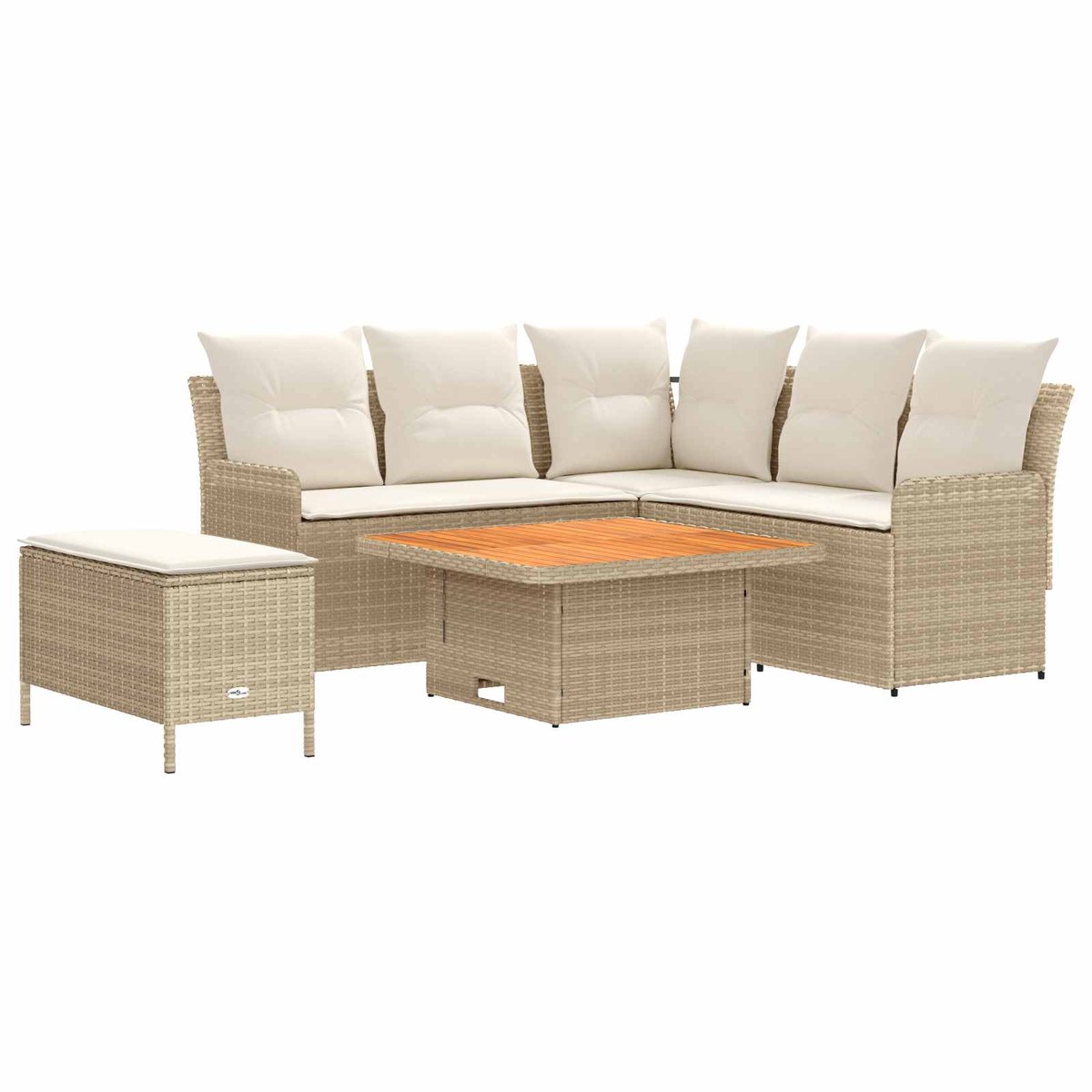 vidaXL Meubelsets - 5 - st - Beige - en - Crème - 90 - x - 90 - x - 68 - cm - PE - Riet