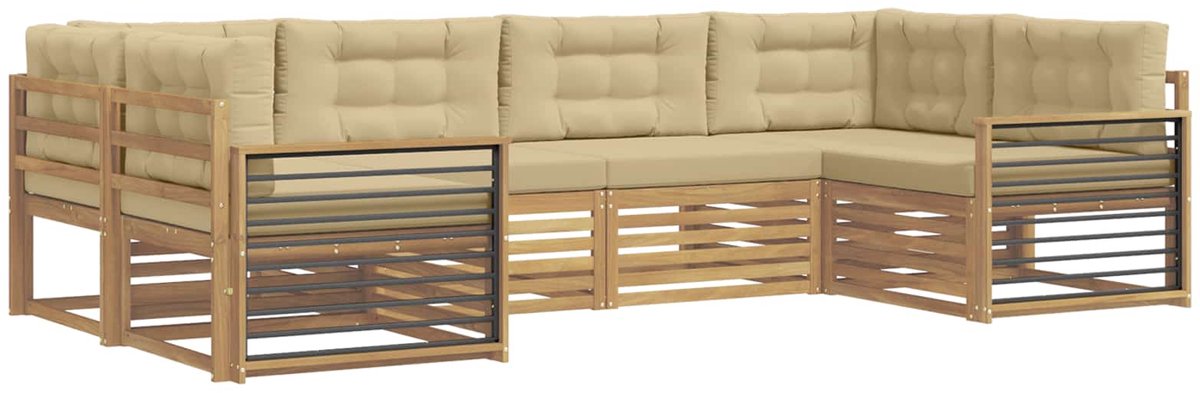 vidaXL Buiten - bank - set - 6 - st - 6-zits - Wit - en - Beige - Massief - Acacia - Hout Wit en Beige