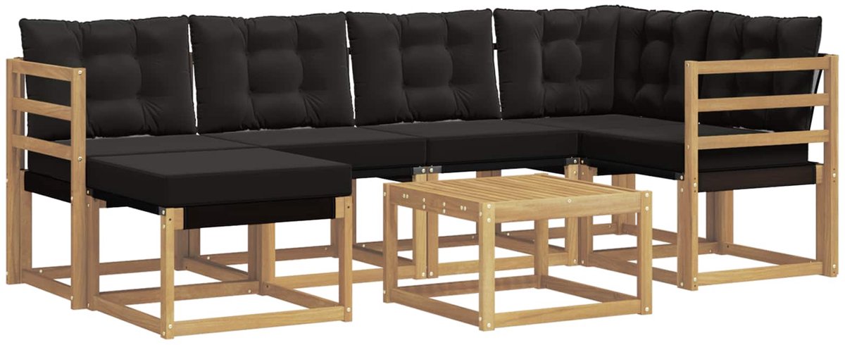 vidaXL Buiten - bank - set - 7 - st - 6-zits - Wit - en - zwart Wit en zwart