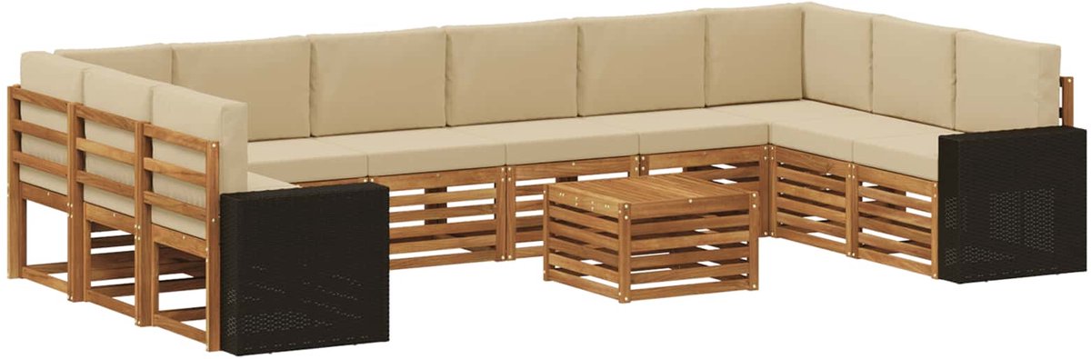 vidaXL Buiten - bank - set - 11 - st - 10-zits - Natuurlijk - en - Beige Natuurlijk en Beige