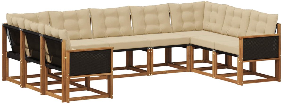 vidaXL Buiten - bank - set - 9 - st - 9-zits - Natuurlijk - en - Beige Natuurlijk en Beige