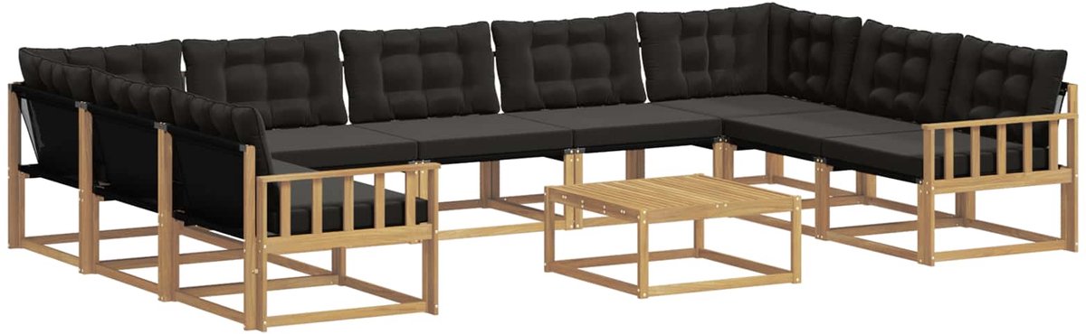 vidaXL Buiten - bank - set - 10 - st - 9-zits - Wit - en - zwart Wit en zwart