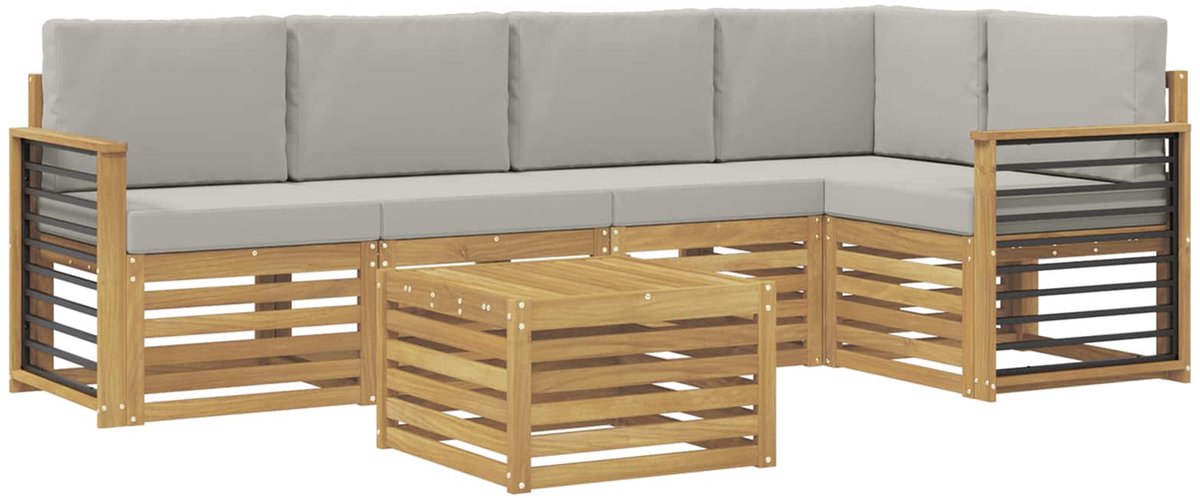 vidaXL Buiten - bank - set - 6 - st - 5-zits - Wit - en - Lichtgrijs - Polyester Wit en Lichtgrijs