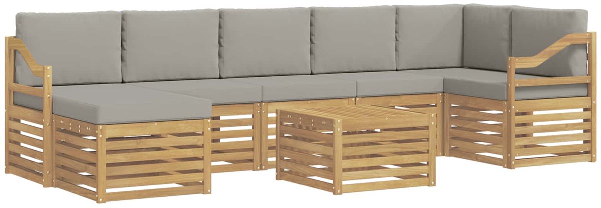 vidaXL Buiten - bank - set - 8 - st - 8-zits - Wit - en - Lichtgrijs - Polyester Wit en Lichtgrijs