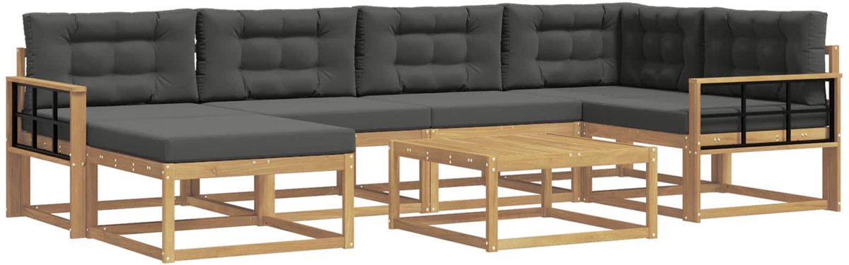 vidaXL Buiten - bank - set - 7 - st - 6-zits - Wit - en - antracietkleurig Wit en antracietkleurig