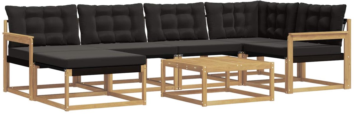 vidaXL Buiten - bank - set - 7 - st - Wit - en - zwart - Massief - Acacia - Hout Wit en zwart